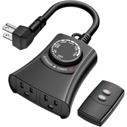 HBN Outdoor Light Timer - Waterproof, Dusk-To-Dawn Photocell, Remote, 2/4/6/8 Countdown, 2 Grounded Outlets, 1875W 15A 1/2HP (Ideal for Christmas