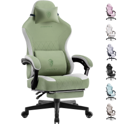 DOWINX Gaming Chair Fabric \w Footrest, Ergonomic Computer Chair \w Massage Lumbar Support, Big And Tall Game Chair for Adults, Home Office Chair \w