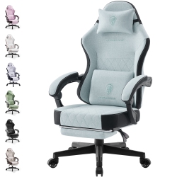 DOWINX Gaming Chair Fabric \w Footrest, Ergonomic Computer Chair \w Massage Lumbar Support, Big And Tall Game Chair for Adults, Home Office Chair \w
