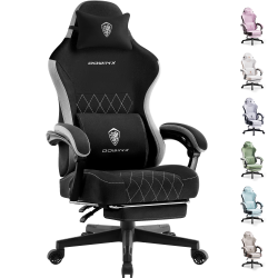 DOWINX Gaming Chair Fabric \w Footrest, Ergonomic Computer Chair \w Massage Lumbar Support, Big And Tall Game Chair for Adults, Home Office Chair \w