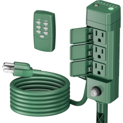 BN-LINK Outdoor Power Stake Timer – Photocell (Dusk-Dawn Or Dusk + 2/4/6/8Hr), 6 Outlets, 6Ft Cord, Weatherproof, 1875W/15A, Etl Listed