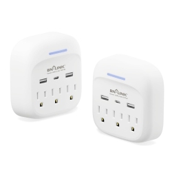 BN-LINK Multi Plug Outlet Extender 2-Pack – 3 Wall Outlets + 3 USB Ports (1 USB-C) – Charging Adapter for Dorm, School, Travel, Office, Home