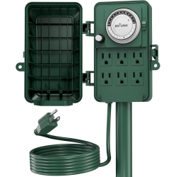 BN-LINK 24-Hour Outdoor Mechanical Timer – 6 Outlet Power Stake, 6Ft Cord, 125V 15A/1875W, Etl Listed – for Lights