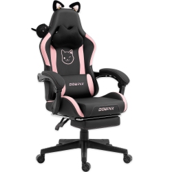 DOWINX Gaming Chair Cute \w Cat Ears And Massage Lumbar Support, Ergonomic Computer Chair for Girl \w Footrest And Headrest, Comfortable Reclining