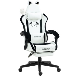 DOWINX Gaming Chair Cute \w Cat Ears And Massage Lumbar Support, Ergonomic Computer Chair for Girl \w Footrest And Headrest, Comfortable Reclining