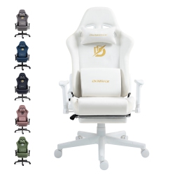 DOWINX Gaming Chair With Massage Lumbar Support & Footrest - Ergonomic Reclining Office Chair, High Back Suede Fabric for Adults