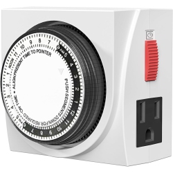 BN-LINK 24-Hour Mechanical Timer – Dual 3-Prong Outlets, Indoor Use (Lamps, Fans, Lights). 1875W, 1/2 HP, Ul Listed, White
