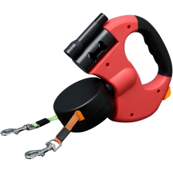 CHSSHA00 Double Dog Retractable Leash 3M X 2 \w Led Lights & Poop Bag Holder - Reflective Ropes for Small Dogs, Independent Lock, Abs Handle Suitable