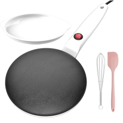 CHSSHA00 Nonstick Coating Electric Crepe Maker 600W Handheld Pancake Maker Electric Round Griddle for Pancake In White