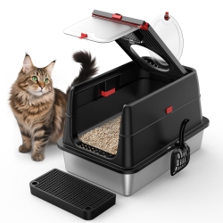 ZACHVO Stainless Steel Cat Litter Box: Enclosed Cat Litter Boxes With Lid-Black