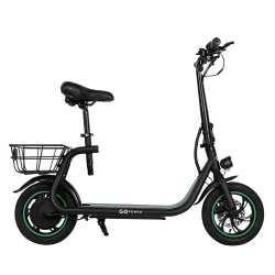 GOPOWERBIKE Goflow Electric Scooter \w Seat | Comfortable Seat, Rear Basket, And Throttle Control | 16 Mph Top Speed | 12 Mile Range | 12" Tires