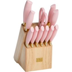 PH 12-Piece Knife Set With Block, High-Carbon Stainless Steel Cutlery, Precision Blades And Ergonomic Handles In Pink