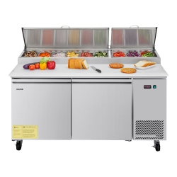 VEVOR 67"w Commercial Refrigerator, Pizza Prep Refrigerated Table, 20" Ultra Wide Countertop Food Prep Worktable, 20.3 Cu.ft Single Door Salad Prep
