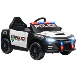 QABA Kids Electric Ride On Police Car, 12V Battery Powered Electric Car for Kids \w Remote Control, Sirens, Flashing Lights, Music, Horn, Shock