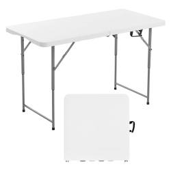 VEVOR 4 Ft Folding Table, Heavy Duty Portable Fold-In-Half Utility Table, Indoor Outdoor Plastic Rectangle Table \w Adjustable Height And Built In