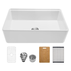 VEVOR 32.5X20 Inch Farmhouse Sink Sink Workstation, Fireclay Undermount Basins, Apron Front Single Bowl Basin \w Multiple Accessories, Large