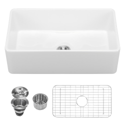 VEVOR 33.5X20 Inch Farmhouse Sink Sink Workstation, Fireclay Undermount Basins, Apron Front Single Bowl Basin \w Multiple Accessories, Large