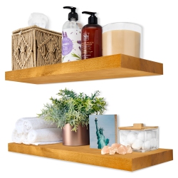 SORBUS 2 Pack 16" Solid Wood Floating Shelves - for Bathroom Decor, Books, Bedroom & Living Room
