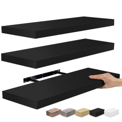 SORBUS Set Of 3 (24"x9") Rectangle Floating Shelves With Invisible Brackets - for Bedroom, Kitchen Decor, Bathroom Shelves (Black)