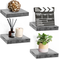 SORBUS 9 Inch 4 Pack Wall Mounted Floating Square Shelves - for Bedroom, Kitchen, Living Room, Bathroom (Gray)
