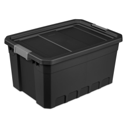 STERILITE 19 Gal Rugged Industrial Stackable Storage Tote W/ Lid, Black, 18 Pack