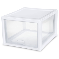 STERILITE 27 Quart Clear & Plastic Storage Bin With One Drawer, 16 Pack In White