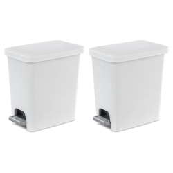 STERILITE 2.7 Gallon Rectangular Step On Trash Bin Wastebasket (2 Pack) In White
