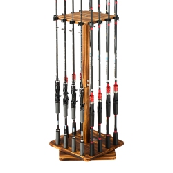 VEVOR 360° Fishing Rod Holders for 16 Fishing Poles, Rotating Wood Fishing Rods Rack for Garage Organization And Storage, Floor Stand Space-Saving