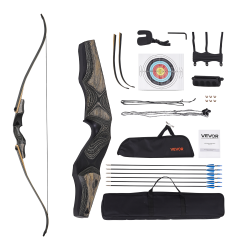 VEVOR 60 Inch Recurve Bow And Arrows Kit, Wooden Takedown Bows, Right Handed Ergonomic Archery Recurve Bow Package, Longbow for Outdoor Target