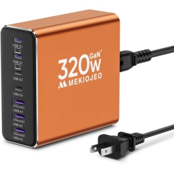 MEKIOJEO Aluminum Alloy USB C Gan Charger USB C Charging Station 7 Ports 65W - In Orange