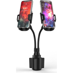OECECA C Dual Phone Holder for Car Cup Holder – Long Flexible Neck, 360° Rotatable Car Phone Mount - Adjustable Cell Phone Cup Holder, Universal