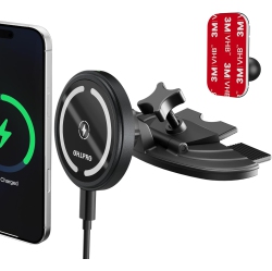 OECECA O 15W Magsafe Car Mount Charger for Iphone 16, Fast Wireless Charging Magnetic CD Slot Holder \w 3M Adhesive Base for Dashboard, Aluminum