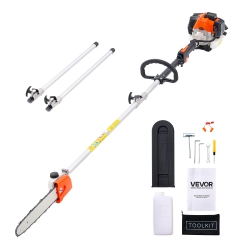 VEVOR 25Cc 2 Stroke Gas Pole Saw, Gas Powered Pole Saws \w 12 In Cutting Bar, Cordless Tree Trimmer \w 23 Fl.oz Fuel Tank, 7 to 12 Ft Extendable