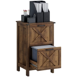 HOMCOM 2 Drawer File Cabinet \w Silent Slides, Rustic Farmhouse Filing Cabinet \w Barn Doors for A4/letter Size, Printer Stand \w Storage for Home
