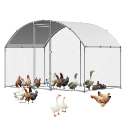 VEVOR 9.8X6.5X6.5Ft Metal Chicken Coop, Large Walk-In Chicken Runs \w Cover, Doom Roof Hen House Enclosure \w Security Lock, Outdoor Duck Rabbit