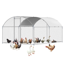 VEVOR 9.8X13.1X6.5 Ft Metal Chicken Coop, Large Walk-In Chicken Runs \w Cover, Doom Roof Hen House Enclosure \w Security Lock, Outdoor Duck Rabbit