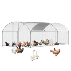 VEVOR 9.8X19.3X6.5 Ft Metal Chicken Coop, Large Walk-In Chicken Runs \w Cover, Doom Roof Hen House Enclosure \w Security Lock, Outdoor Duck Rabbit