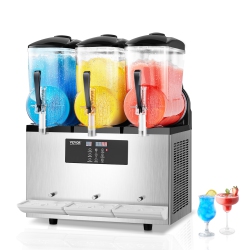 VEVOR 12Lx3 Commercial Slushy Machine, Triple Tank Frozen Drink Machine, 144 Cups Stainless Steel Margarita Smoothie Frozen Drink Maker, Slushie