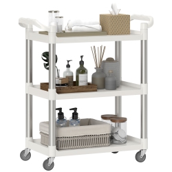 HOMCOM 3-Tier Utility Cart On Wheels, Rolling Kitchen Cart With Handles for Living Room, Bathroom, Silver And In White