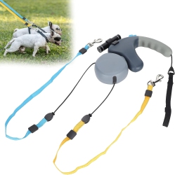GREEN SCENIC Anti-Tangle Double Dog Leash - 3M Retractable Design \w Individual Lock Buttons, 360° Rotation, Led Flashlight & Soft Rubber Handle For