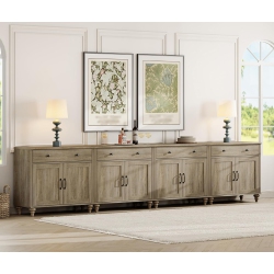 WAMPAT Large Buffet Cabinet \w 8 Doors And 4 Drawers, Modern Coffee Bar Table Wood Kitchen Storage Cabinets, Farmhouse Sideboard Credenza for Dining