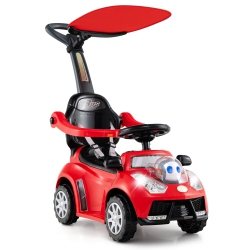 GYMAX 3-In-1 Sliding Walker W/ Adjustable Canopy Horn Music & Light for Boys & Girls