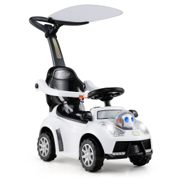 GYMAX 3-In-1 Sliding Walker W/ Adjustable Canopy Horn Music & Light for Boys & Girls