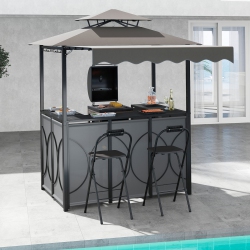 GYMAX 3-Piece Outdoor Bbq Canopy W/ Bar Table & 2 Foldable Bar Chairs Set for Patio