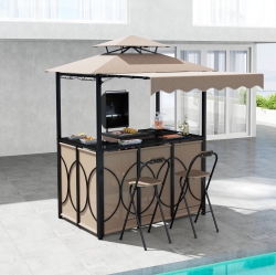 GYMAX 3-Piece Outdoor Bbq Canopy W/ Bar Table & 2 Foldable Bar Chairs Set for Patio