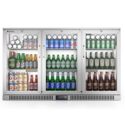 COOLSKI Commercial Beverage Refrigerator \w 3 Glass Doors, Under Counter Back Bar Cooler for Beer Soda Wine, Stainless Steel Led Lighting Etl Nsf