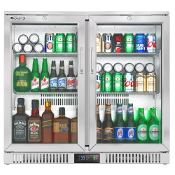 COOLSKI Commercial Beverage Cooler With Glass Doors, Under Counter Back Bar Cooler for Beer Soda Wine, Led Lighting Etl Nsf Approved