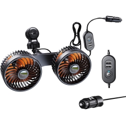 CHSSHA00 12V/24V Cigarette Lighter Car Fan, Powerful 3-Speed Quiet Rotatable Portable Clip-On Car Seat Fan for Pickup Trucks, Vans, Golf Carts - \w 2