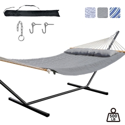 MIHOVER Heavy Duty Double Hammock With Stand - 500 Lbs Capacity, Easy Setup & Detachable Pillow for Indoor/outdoor