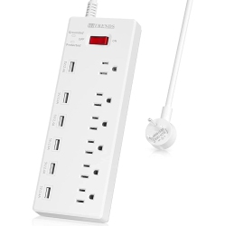 GENERIC Hitrends Surge Protector Power Strip 6 Outlets \w 6 USB Charging Ports, USB Extension Cord, 1625W/13A Multiplug for Multiple Devices